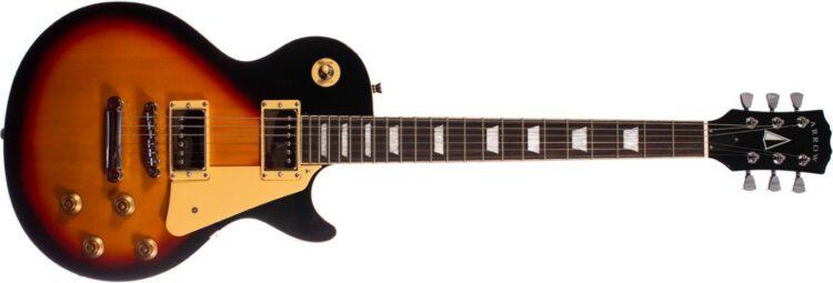 Sunburst Jaka marka gitary narzędziowej z przetwornikami humbucker i strunociągiem typu stop.